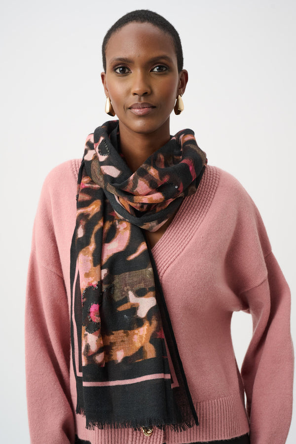 Wool Abstract Print Fringed Scarf