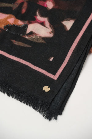 Wool Abstract Print Fringed Scarf