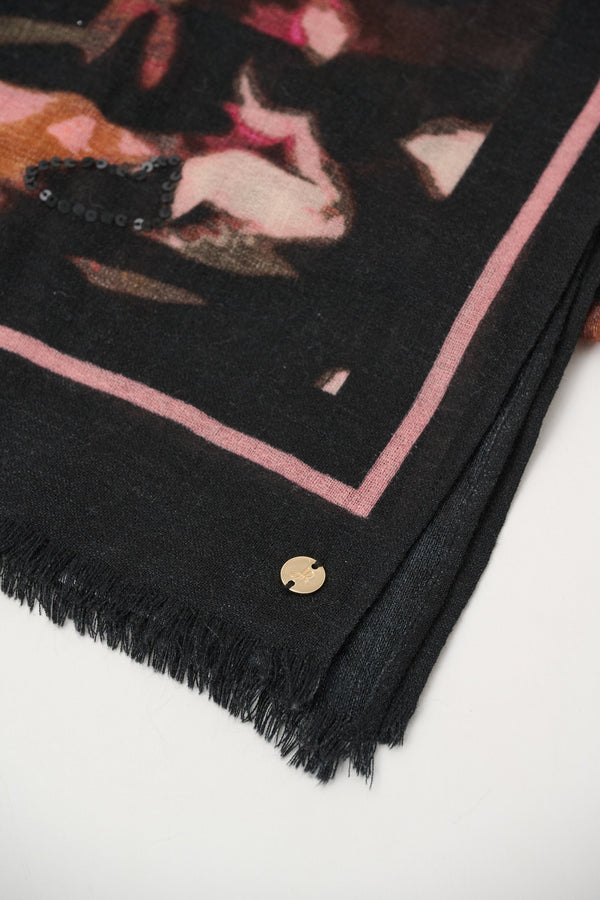 Wool Abstract Print Fringed Scarf