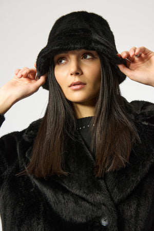 Faux Fur Bucket Hat - Black