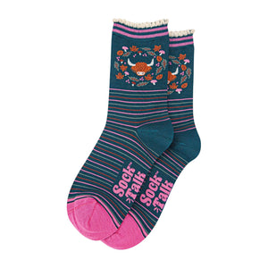 Women's Bamboo Socks - Green/Pink, Highland Cow Wreath: UK 3-7 | EU 36-40 | US 5-9