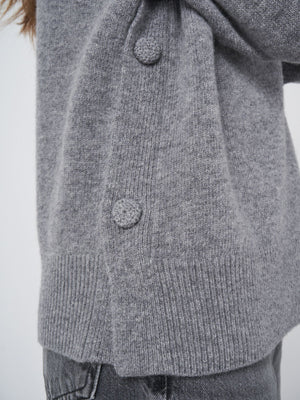 Turtle Neck With Button Side Detail - Grey - FINAL SALE