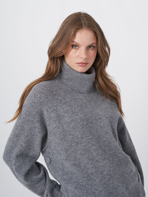 Turtle Neck With Button Side Detail - Grey - FINAL SALE