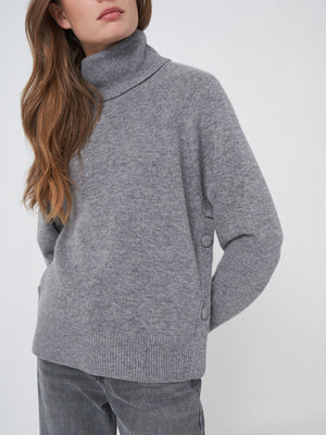 Turtle Neck With Button Side Detail - Grey - FINAL SALE