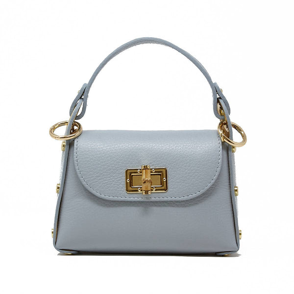 GF1075 GENUINE ITALIAN LEATHER  BAMBOO CLASP, CROSSBODY BAG: LILAC