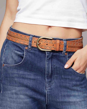 Elora | Leather Studded Belt - Cognac