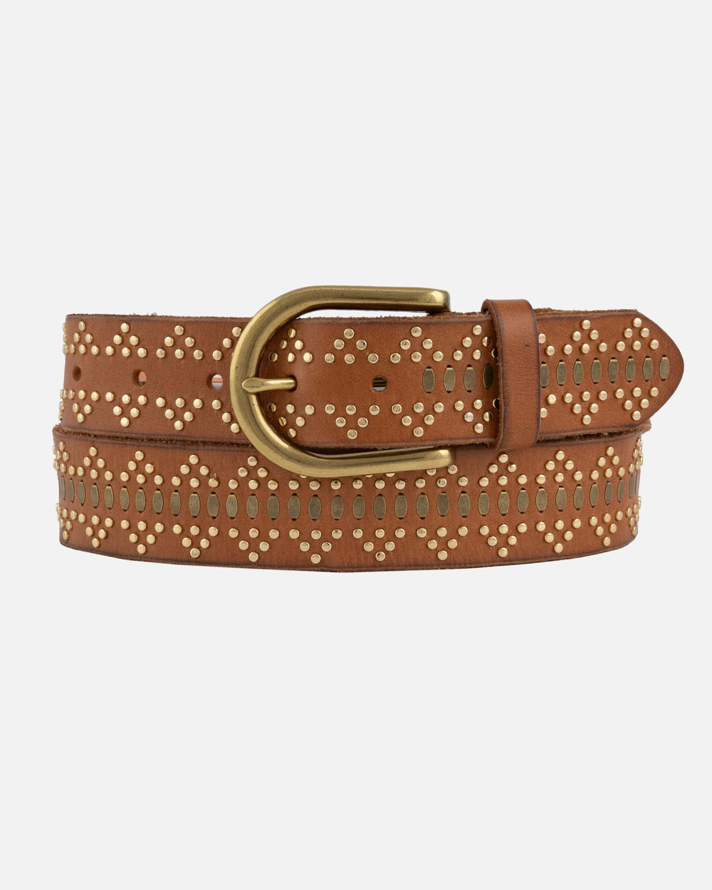 Elora | Leather Studded Belt - Cognac