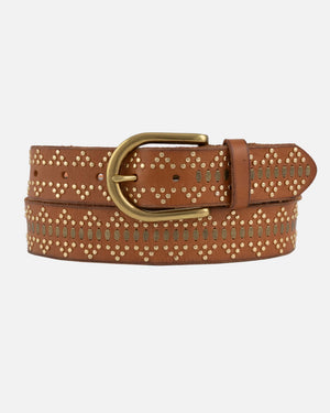Elora | Leather Studded Belt - Cognac