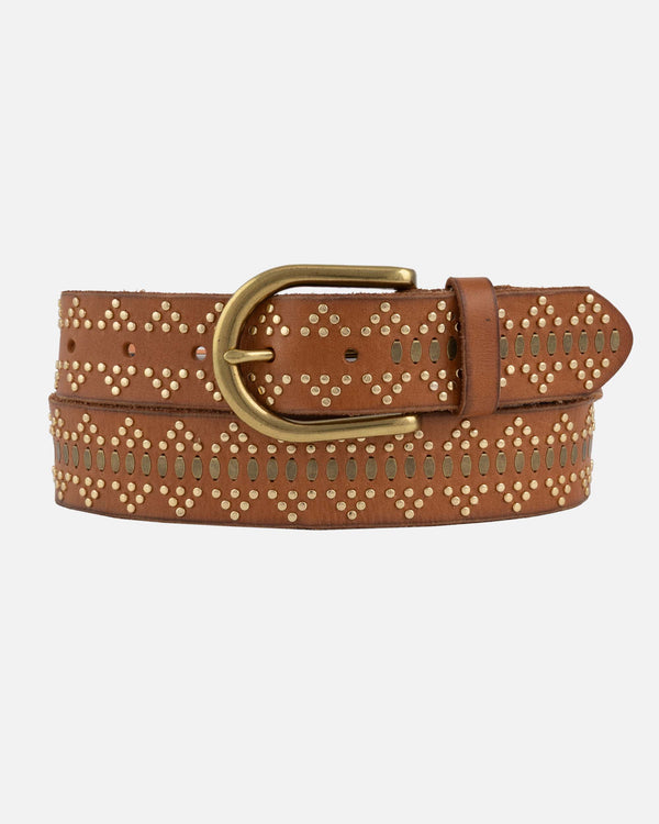 Elora | Leather Studded Belt - Cognac