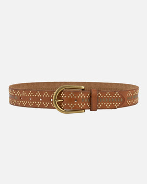 Elora | Leather Studded Belt - Cognac