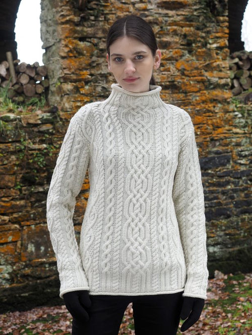 Kylemore Super Soft Aran Roll Neck Sweater - Natural