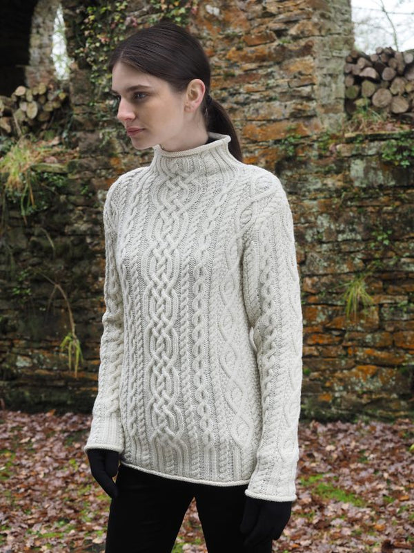 Kylemore Super Soft Aran Roll Neck Sweater - Natural