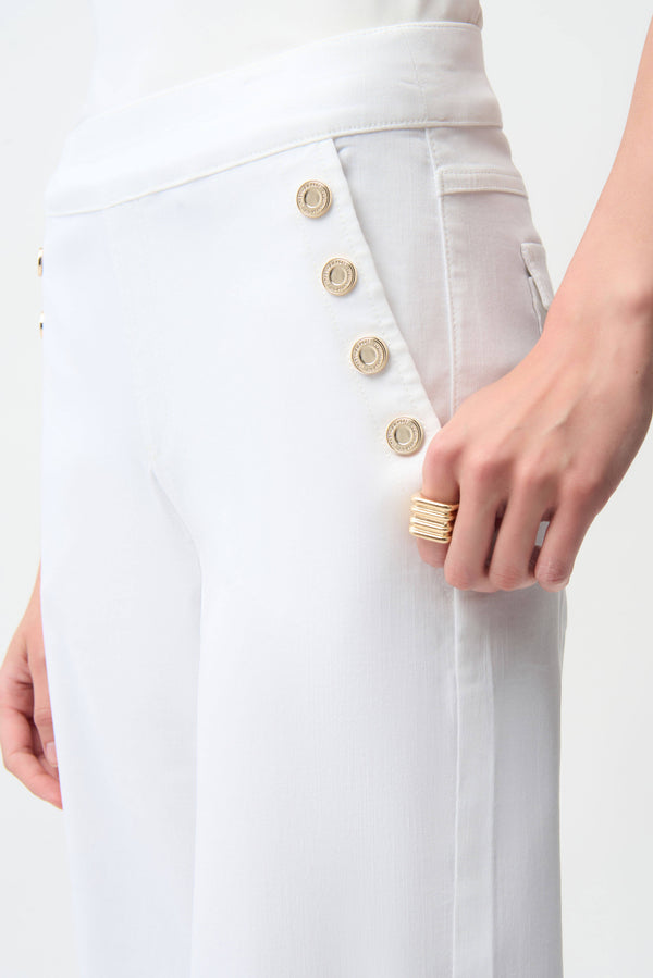 Wide Leg Pull-On Jeans With Gold Buttons