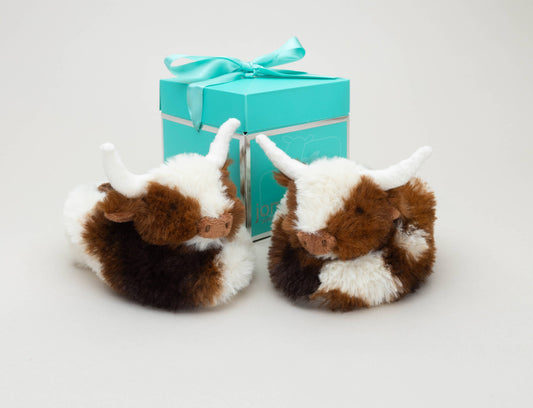 Longhorn Highland Cow Plush Baby Slippers