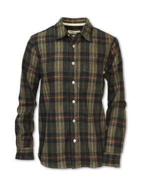 Heavyweight Wool Blend Plaid Flannel Shirt - Olive