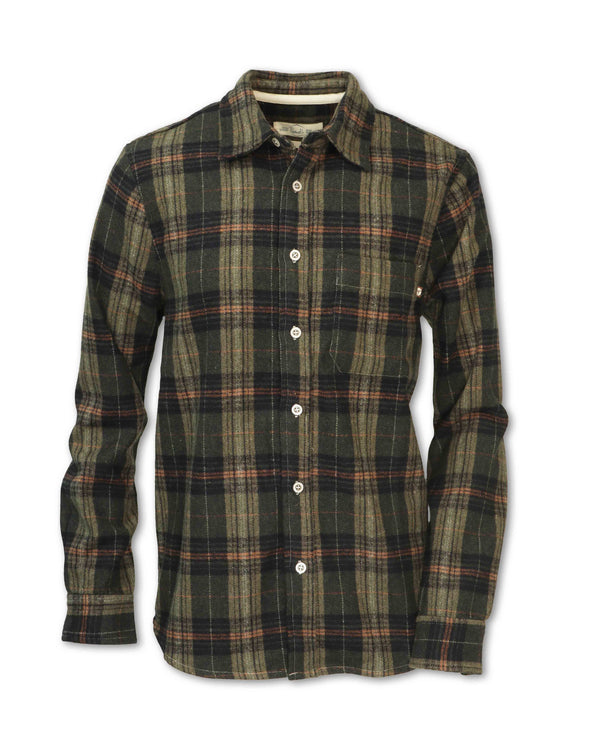 Heavyweight Wool Blend Plaid Flannel Shirt - Olive