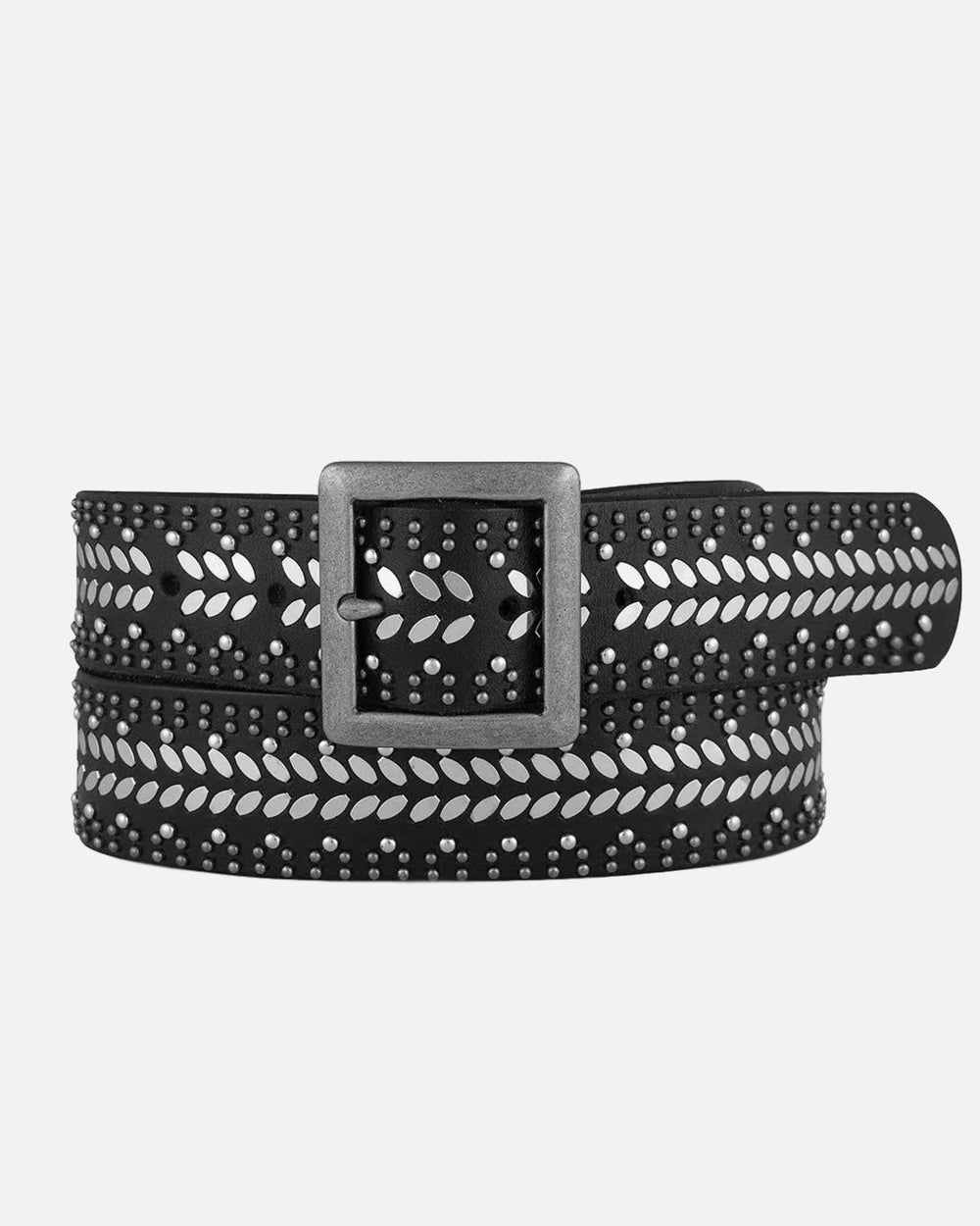 Ezra | Studded Leather Belt w/ Square Buckle - Black