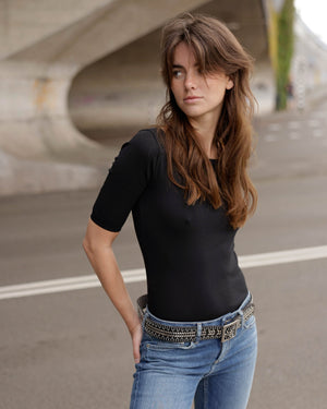 Ezra | Studded Leather Belt w/ Square Buckle - Black