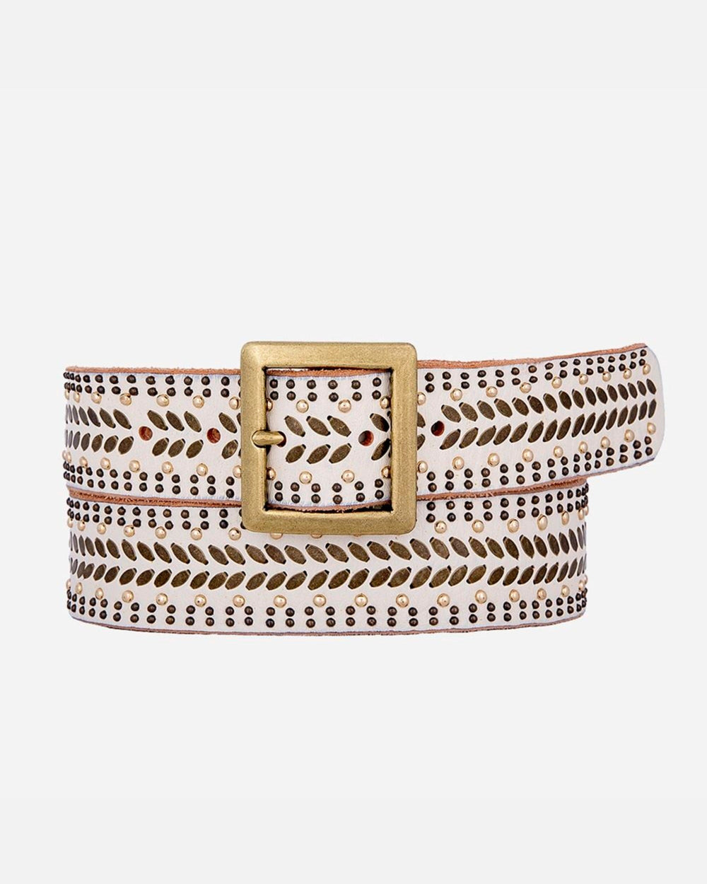 Ezra | Studded Leather Belt w/ Square Buckle - White