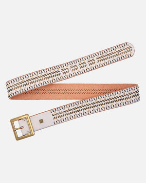 Ezra | Studded Leather Belt w/ Square Buckle - White