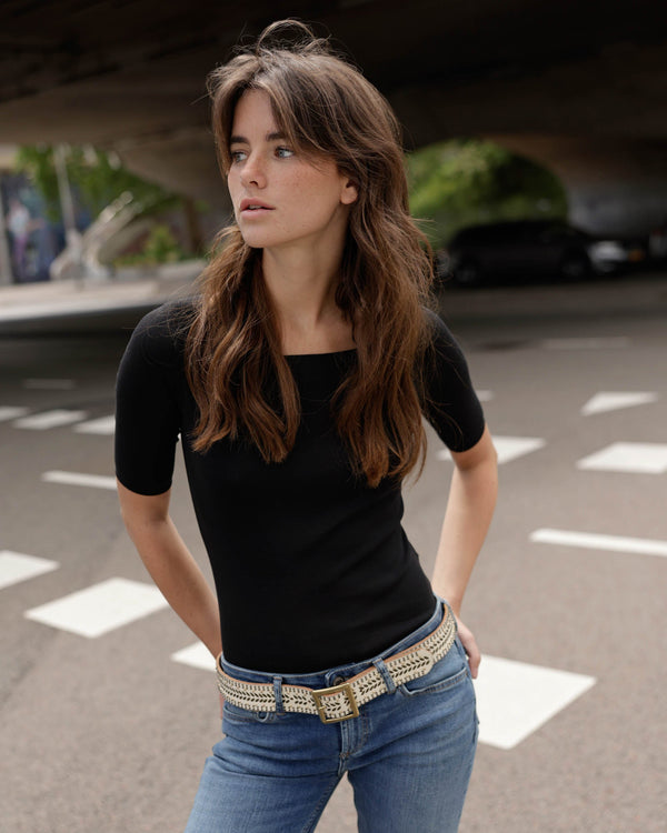 Ezra | Studded Leather Belt w/ Square Buckle - White