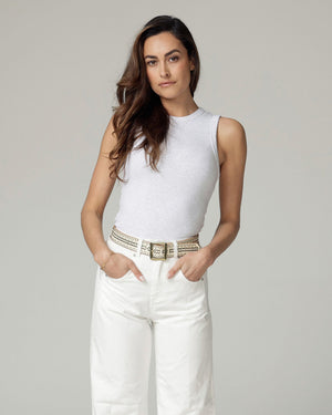 Ezra | Studded Leather Belt w/ Square Buckle - White
