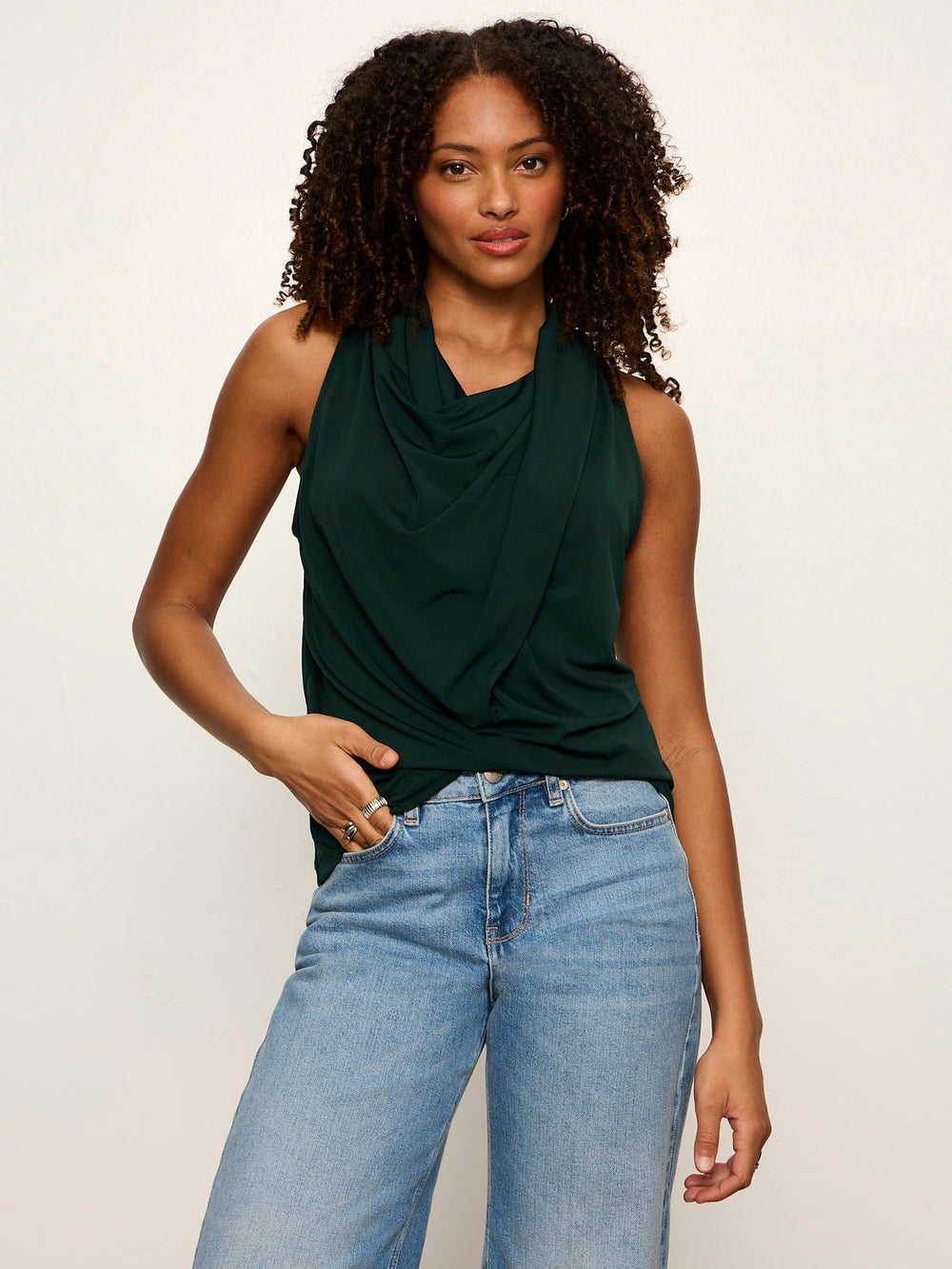 Nora Draped Tank - Forest Green
