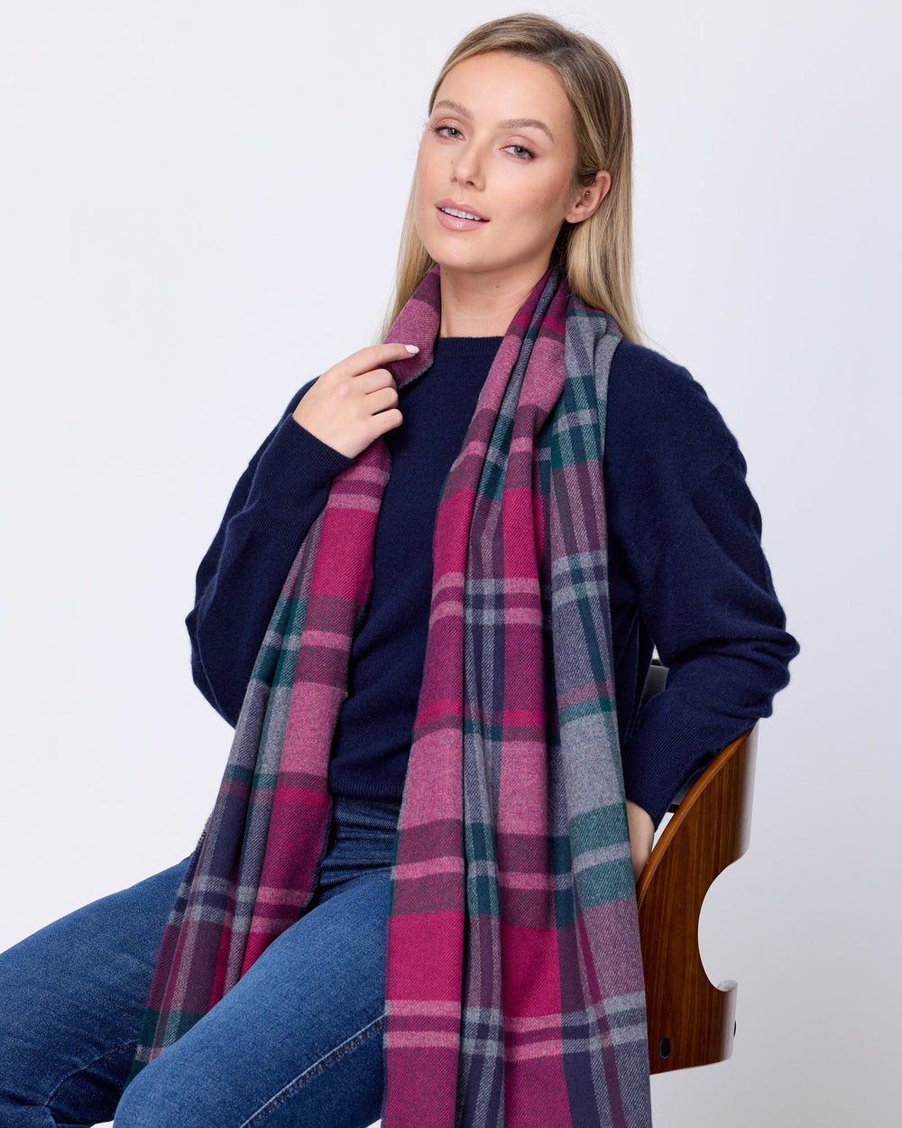 Foxford Petunia Tartan Fine Wool Cashmere Blend Scarf