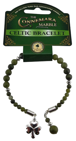 Connemara Marble Heart Shamrock Charm Horseshoe Bracelet