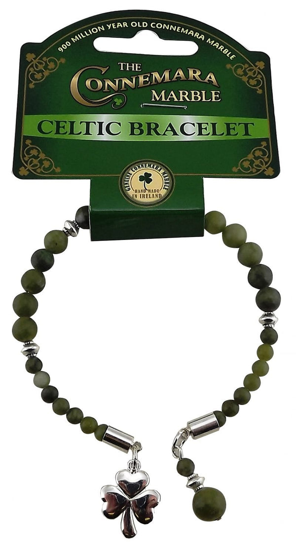Connemara Marble Heart Shamrock Charm Horseshoe Bracelet