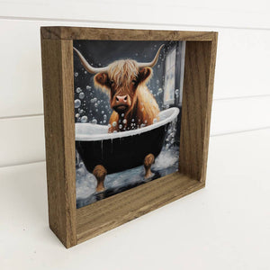 Highland Cow in Black Tub 11" x 11" Small Canvas