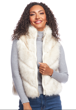 Faux Fur Reversible Chevron Shortie Vest: Sable / M