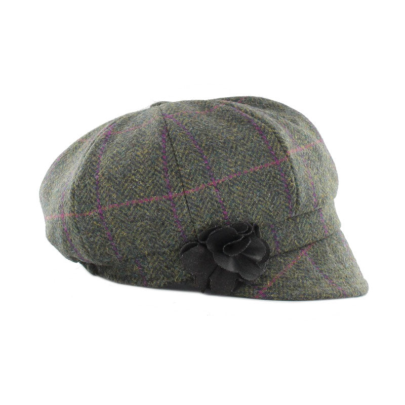 Ladies Tweed Newsboy Hat - Grey Herringbone