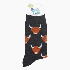 Men's Bamboo Socks - Black, Highland Cow: UK 7-11 | EU 40.5-46 | US 8-12