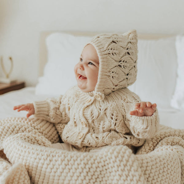 Leaf Lace Hand Knit Cardigan Sweater Natural Baby & Toddler
