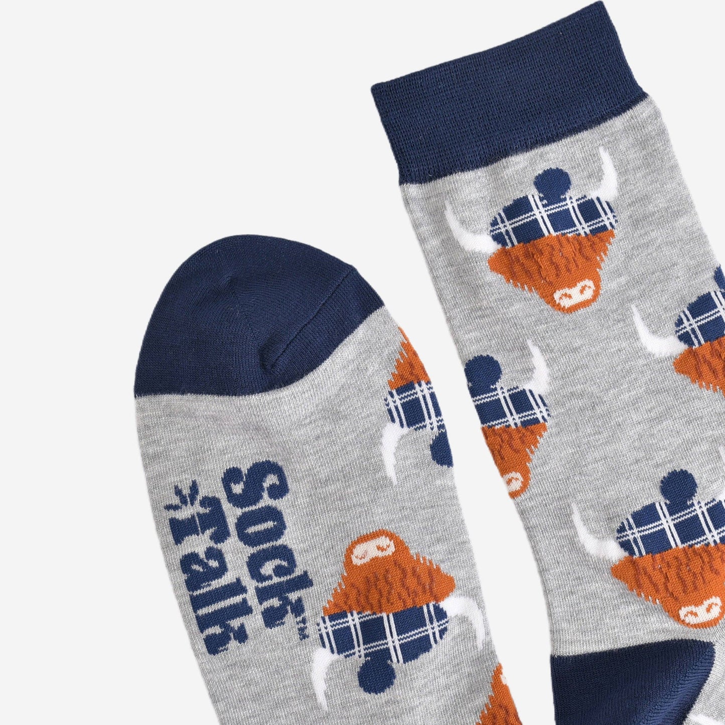 Men's Bamboo Socks - Grey/Navy Blue, Highland Cow Tartan Hat: UK 7-11 | EU 40.5-46 | US 8-12