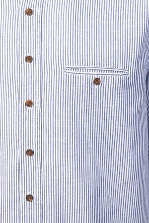 Irish Collarless Linen Grandad Shirt - Blue & White Stripe