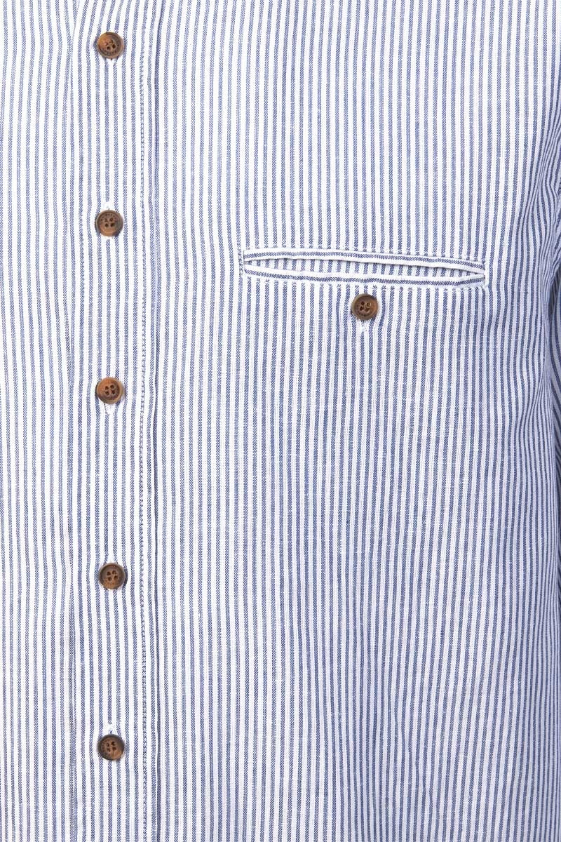 Irish Collarless Linen Grandad Shirt - Navy & White Stripe