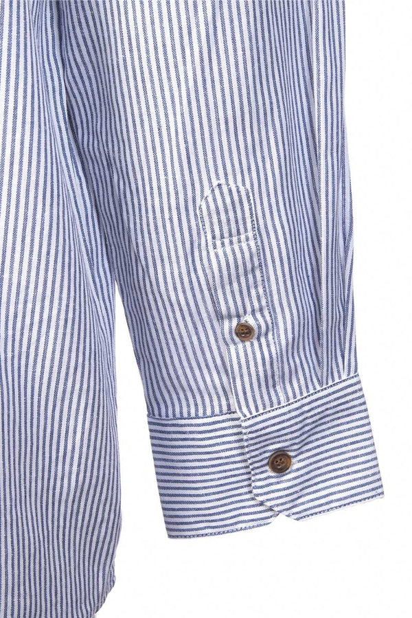 Irish Collarless Linen Grandad Shirt - Blue & White Stripe