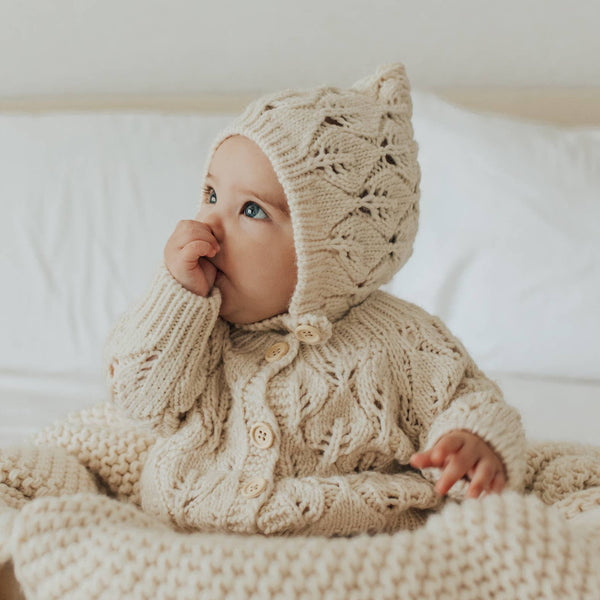 Leaf Lace Hand Knit Cardigan Sweater Natural Baby & Toddler