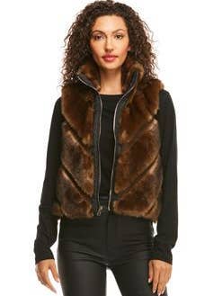 Faux Fur Reversible Chevron Shortie Vest: Sable / M