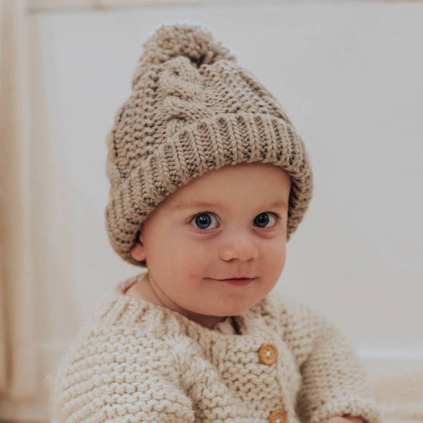 Cable Beanie Hat Baby & Kids - Pebble