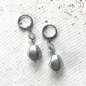 Gray Baroque Porcelain Pearl Earrings - Silver