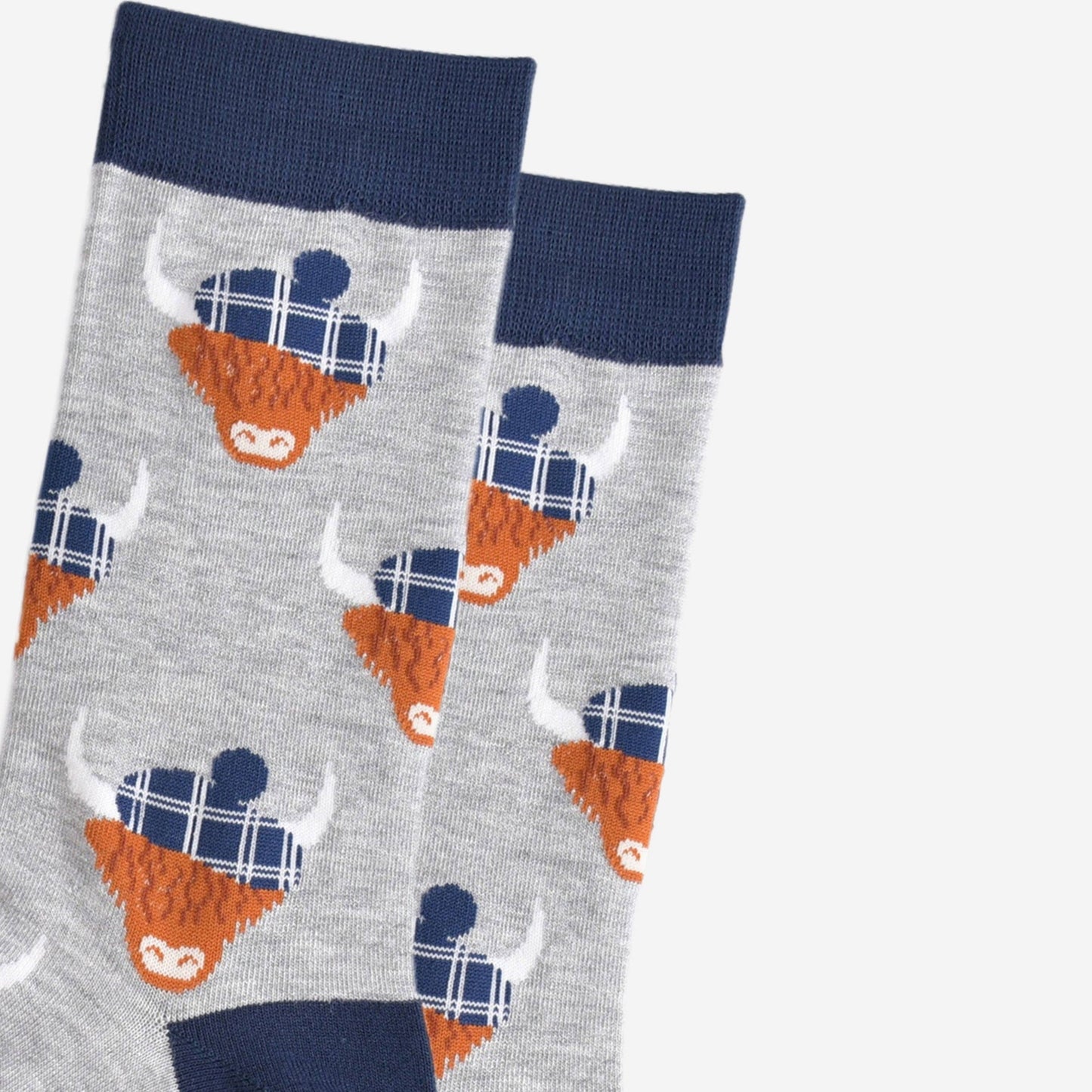 Men's Bamboo Socks - Grey/Navy Blue, Highland Cow Tartan Hat: UK 7-11 | EU 40.5-46 | US 8-12