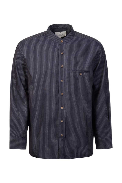 Cotton Grandfather Shirt - Navy & White Stripe