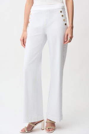 Wide Leg Pull-On Jeans With Gold Buttons