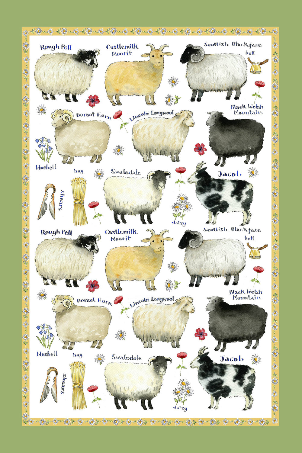Sheep Breeds Cotton Tea Towel