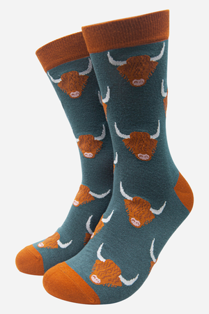 Men's Bamboo Highland Cow Print - Blue