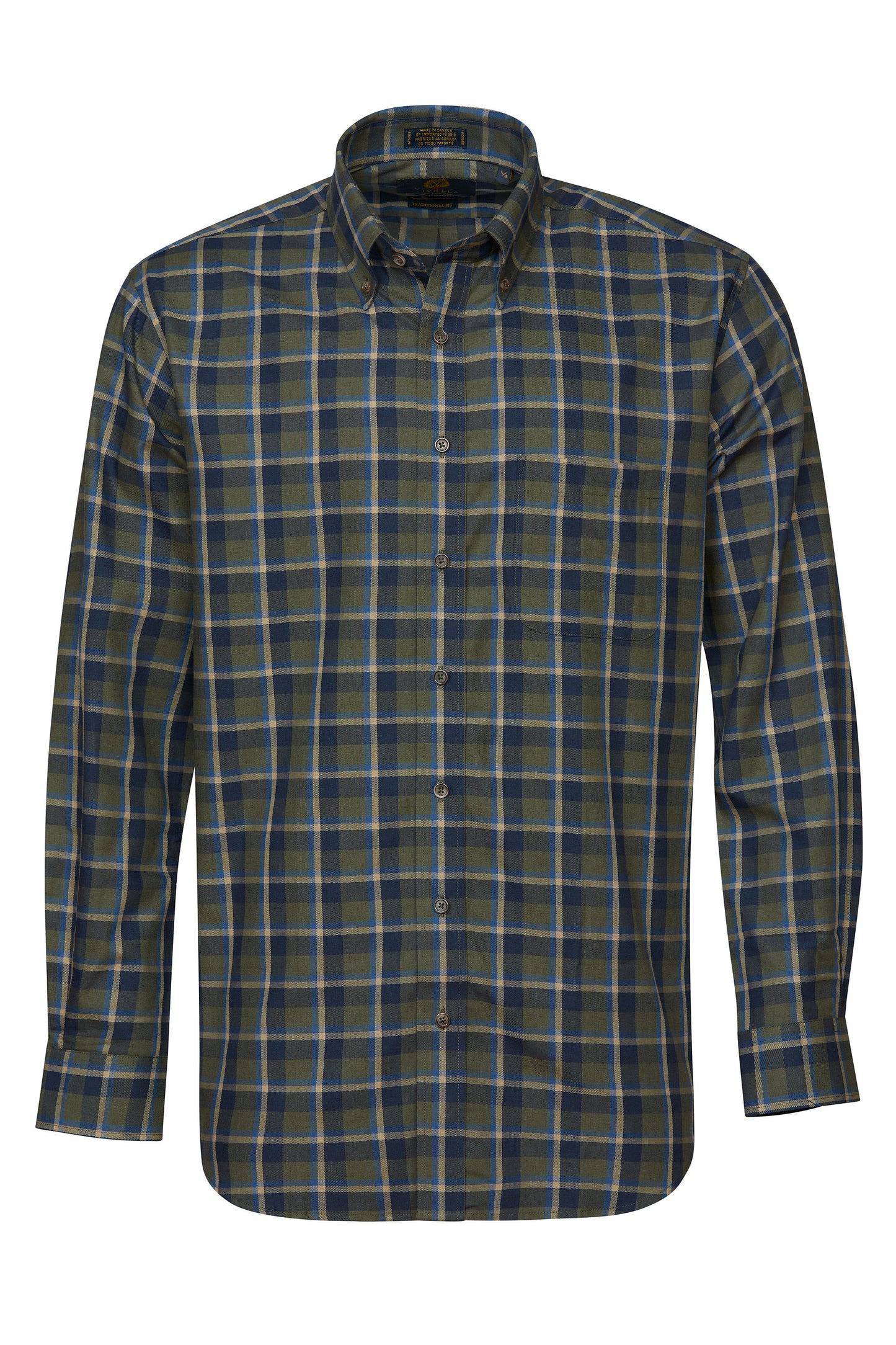 Men's Cotton/Wool Green And Navy Plaid Shirt