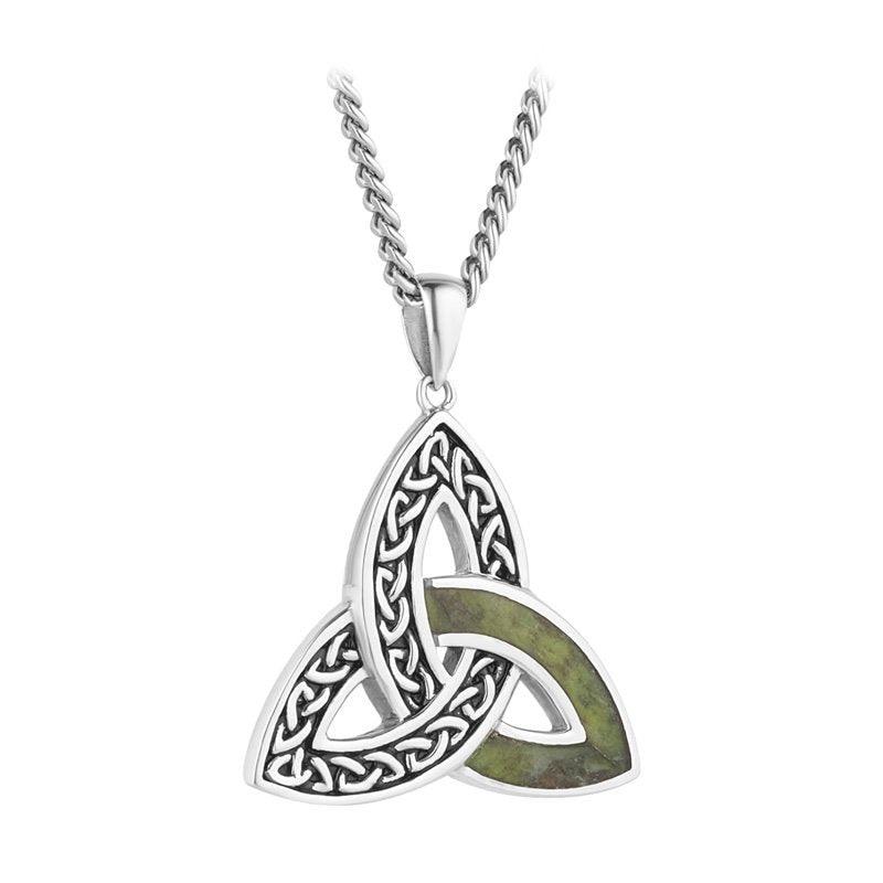 S47060 Men's Sterling Silver Connemara Marble Large Celtic Trinity Knot Necklace